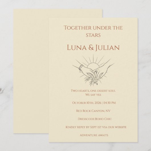 Celestial Desert Wedding Invitation Boho 招待状 (正面/裏面)