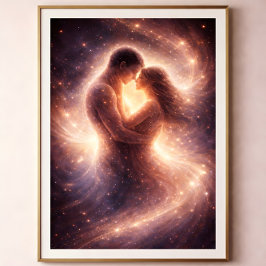 Celestial Devotion – Abstract Cosmic Couple Art ポスター