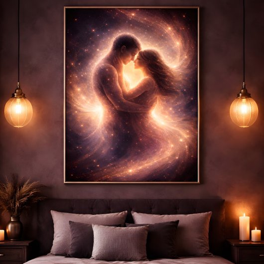 Celestial Devotion – Abstract Cosmic Couple Art ポスター