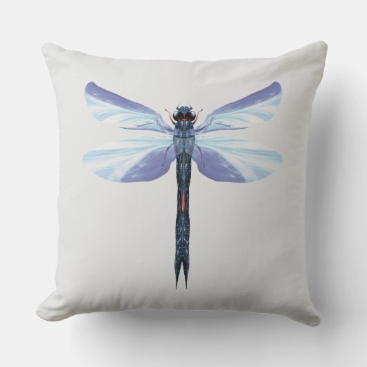 Celestial Dragonfly – Surreal Blue Insect Art Pill クッション (正面)