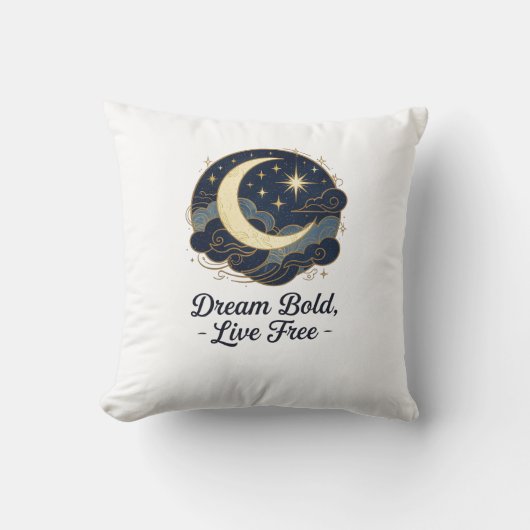 Celestial Dream – Moon & Stars Throw Pillow クッション (正面)