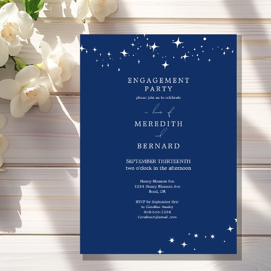 Celestial Elegant Engagement Party ネイビーブルー 招待状