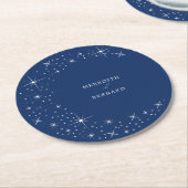 Celestial Elegant Moon Navy Blue Wedding ラウンドペーパーコースター (アングル)