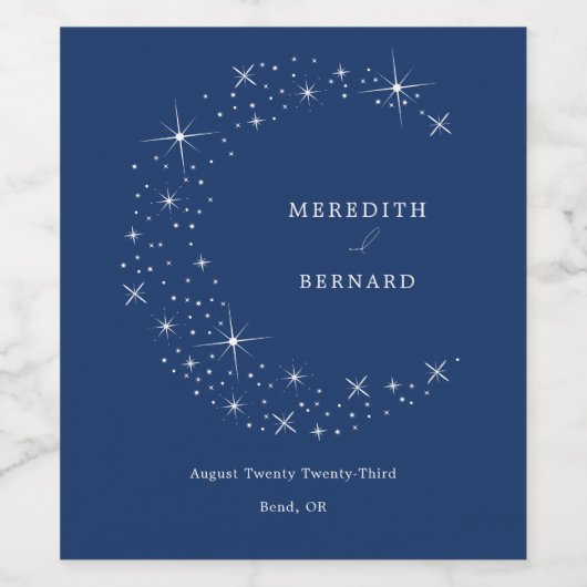 Celestial Elegant Moon Navy Blue Wedding ワインラベル (シングルラベル)