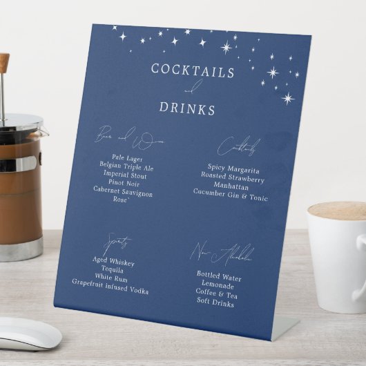 Celestial Elegant Navy Blue Wedding Drinks Bar 台座サイン (インサイチュ)