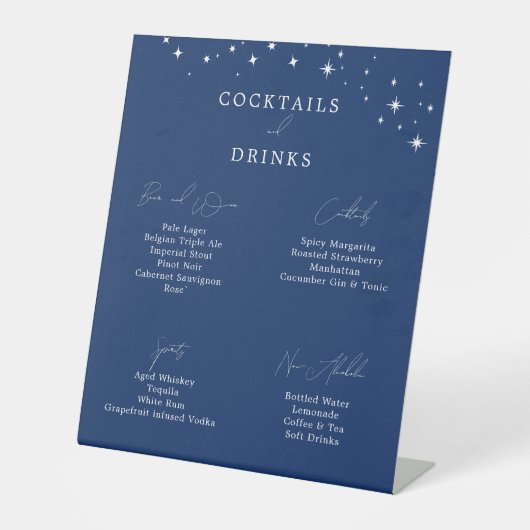 Celestial Elegant Navy Blue Wedding Drinks Bar 台座サイン (正面)