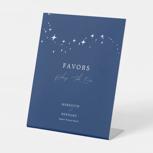 Celestial Elegant Navy Blue Wedding Favors 台座サイン (正面)