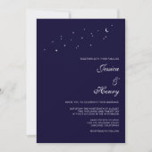 Celestial Elegant Script ミッドナイトブルー ウェディング 招待状 (正面)