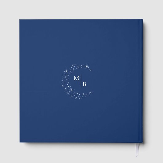 Celestial Elegant Wedding Moon Navy Blue Monogram ゲストブック (裏面)