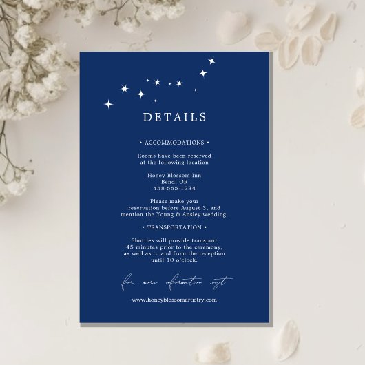 Celestial Elegant Wedding Navy Blue Details エンクロージャーカード