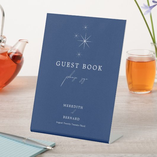 Celestial Elegant Wedding Navy Blue Guest Book 台座サイン (インサイチュ)
