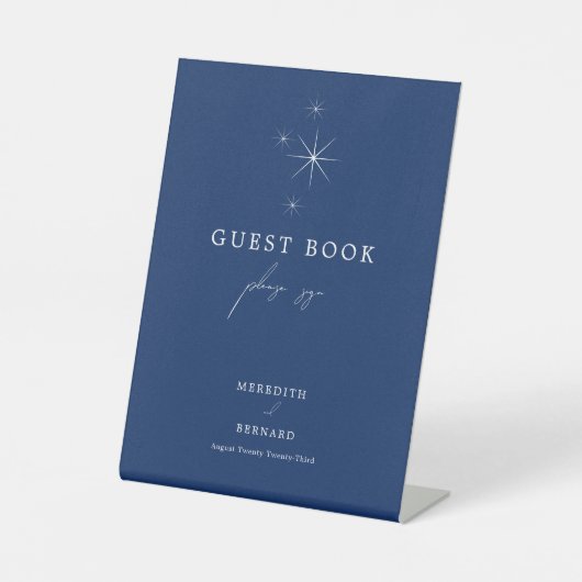 Celestial Elegant Wedding Navy Blue Guest Book 台座サイン (正面)