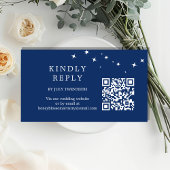 Celestial Elegant Wedding Navy Blue QR Code RSVP エンクロージャーカード