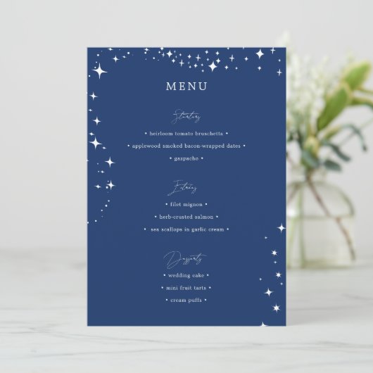 Celestial Elegant Wedding Simple Navy Blue Menu メニュー (スタンド正面)