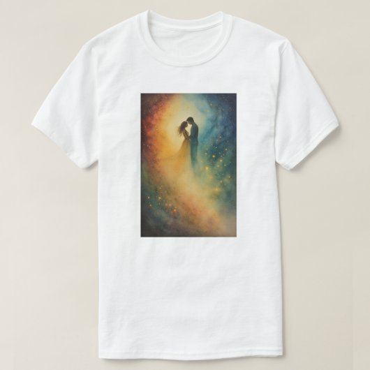 Celestial Embrace Watercolor Art, Couple Tシャツ (デザイン正面)