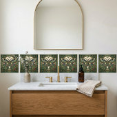 Celestial Emerald Butterfly Vintage Floral Art タイル