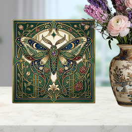 Celestial Emerald Butterfly Vintage Floral Art タイル