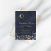 Celestial Floral Blue Stars Moon Graduation Party 招待状