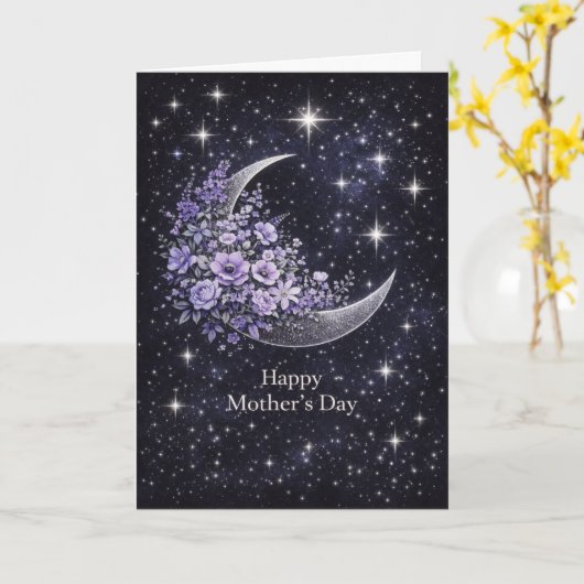 Celestial Floral Crescent Moon Mother's Day Card  カード (黄色い花)
