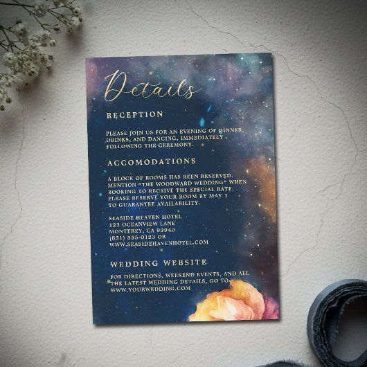Celestial Floral Galaxy Navy Blue Wedding Details エンクロージャーカード