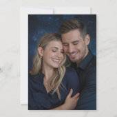 Celestial Floral Galaxy Starry Night Blue Wedding セーブザデート (裏面)