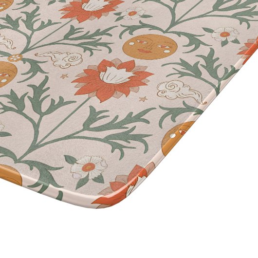 Celestial Floral Sunburst Seamless Pattern Design カッティングボード (角)