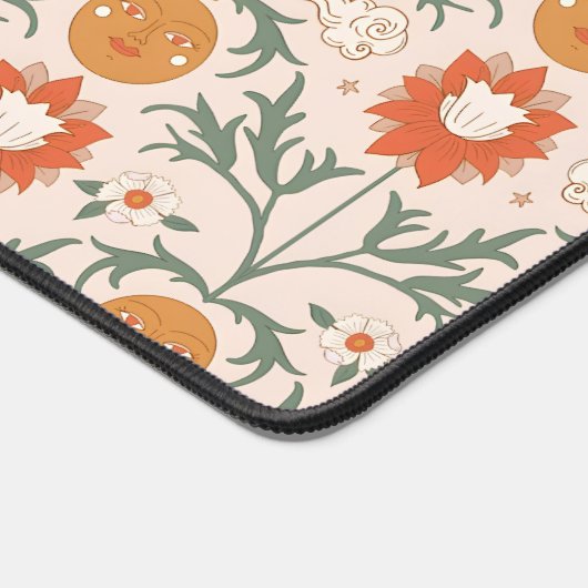 Celestial Floral Sunburst Seamless Pattern Design デスクマット (コーナー)