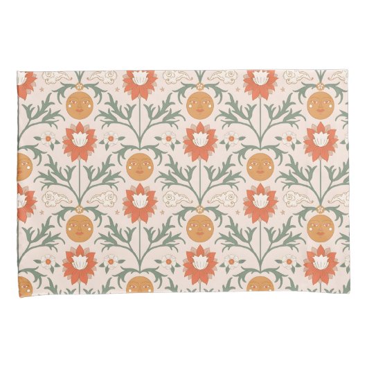 Celestial Floral Sunburst Seamless Pattern Design 枕カバー (正面右)