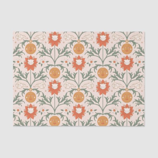 Celestial Floral Sunburst Seamless Pattern Design 薄葉紙 (正面)