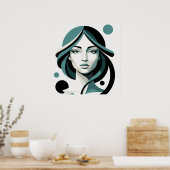Celestial Flow: Minimalist Teal Portrait ポスター (キッチン)