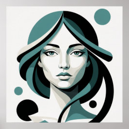 Celestial Flow: Minimalist Teal Portrait ポスター