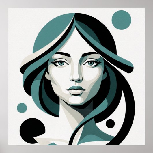 Celestial Flow: Minimalist Teal Portrait ポスター (正面)