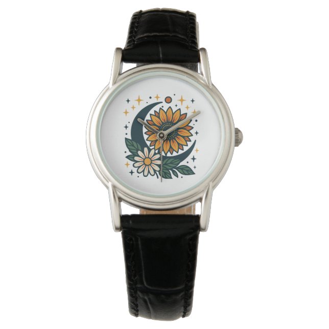 Celestial Flower Women's Classic Leather Strap 腕時計 (正面)