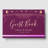 Celestial Fuchsia Gold Sun Moon Stars Wedding  ゲストブック (正面)