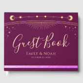 Celestial Fuchsia Gold Sun Moon Stars Wedding  ゲストブック (正面)