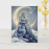 Celestial Galaxy Hare Moon Goddess Fantasy Art カード (黄色い花)