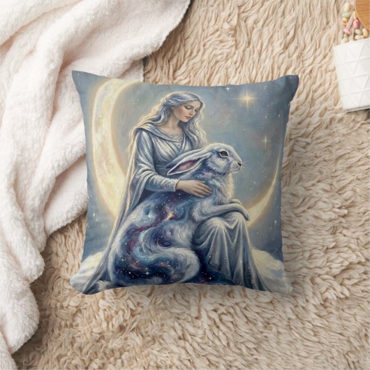 Celestial Galaxy Hare Moon Goddess Fantasy Art クッション (ブランケット)