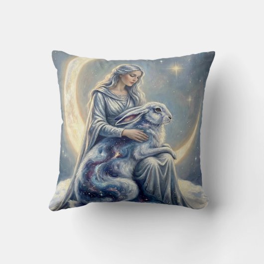 Celestial Galaxy Hare Moon Goddess Fantasy Art クッション (裏面)