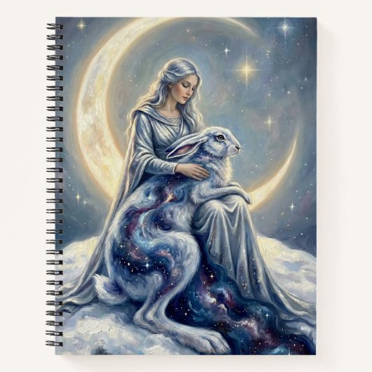 Celestial Galaxy Hare Moon Goddess Fantasy Art ノートブック (正面)
