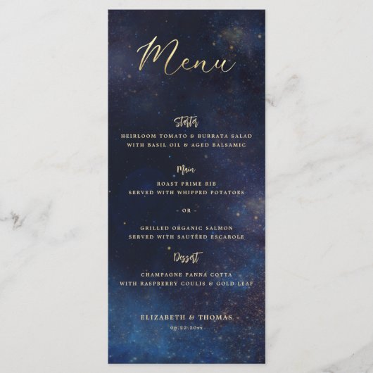Celestial Galaxy Starry Night Navy Blue Wedding メニュー (正面)