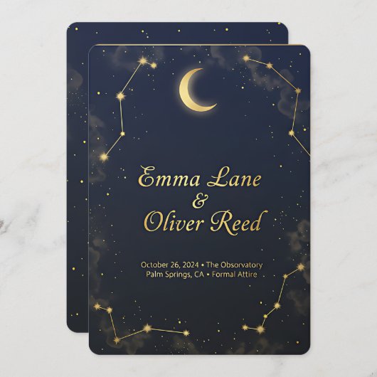 Celestial Gemini Wedding Invitation Elegant Double 招待状 (正面/裏面)