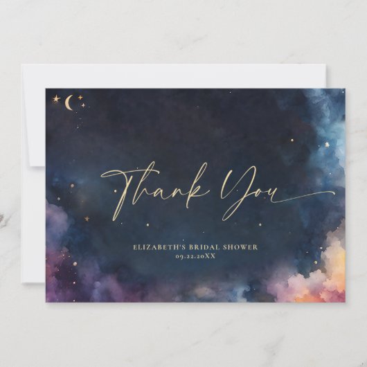 Celestial Gift Midnight Blue Starry Night Galaxy サンキューカード (正面)