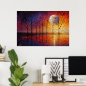 Celestial Glow - Bare Trees in Lunar Reflection ポスター (ホームオフィス)