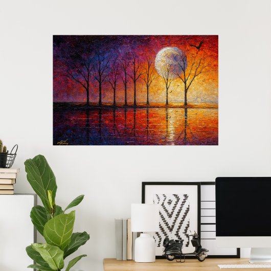 Celestial Glow - Bare Trees in Lunar Reflection ポスター (ホームオフィス)