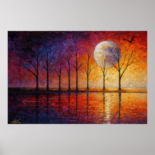 Celestial Glow - Bare Trees in Lunar Reflection ポスター (正面)