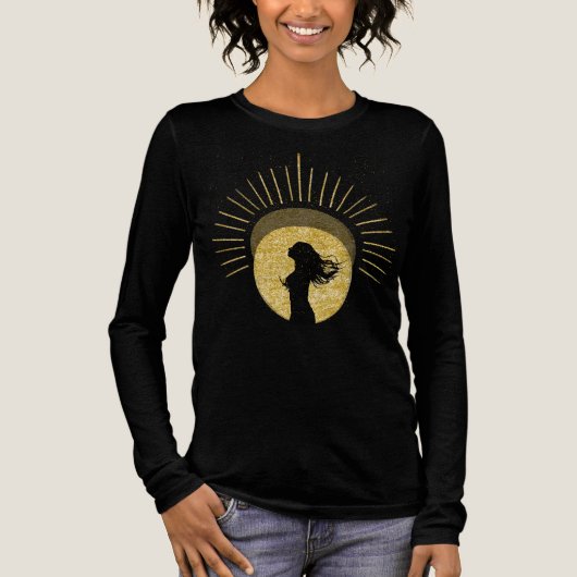 Celestial Goddess Silhouette in Golden Aura Art トライブレンドＴシャツ (正面)