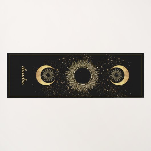 Celestial Gold Black Sun Moon Phase Personalized  ヨガマット (裏面(横))