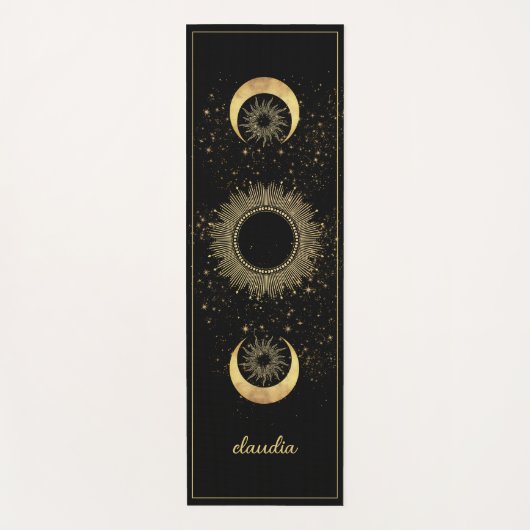 Celestial Gold Black Sun Moon Phase Personalized  ヨガマット (正面)
