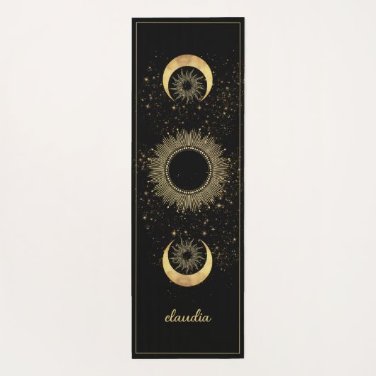 Celestial Gold Black Sun Moon Phase Personalized  ヨガマット (裏面)