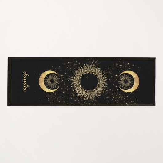 Celestial Gold Black Sun Moon Phase Personalized ヨガマット (正面(横))